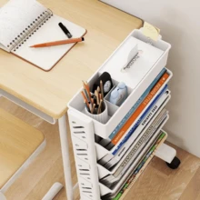 LIPETY Portable Rolling 5-Tier Book Organizer - Floor-Standing Side Table Storage Rack For Baby Picture Books & Stationery - White - View 5