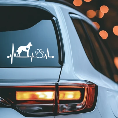 Dog Heartbeat Car Window Decal, Dog Silhouette With Paw Print Vinyl Sticker, Pet Lover Waterproof Removable Auto Rear Window Decoration