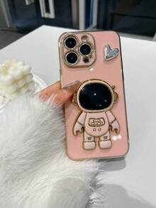 New Electroplated Astronaut DIY Love Phone Case, New Electroplating Technology Anti-Drop Phone Case + Electroplated Hidden Stand + Full Phone Case Set, Compatible With IPhone 11/12/13/14/16 Pro Max, S22/23/24+ UA04/A05/A14/A15/A24/A25/A34/A54S, OPPO, VIVO, Redmi 13C/Note 14 Pro Plus+ - Pink - View 4
