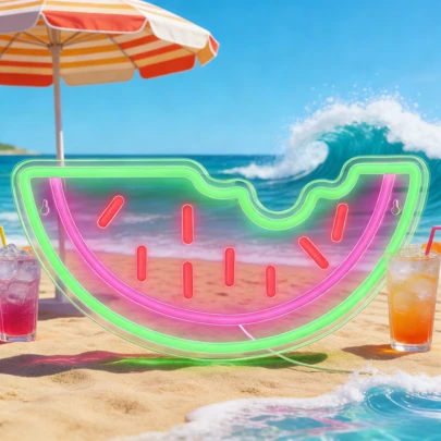 1Pc Watermelon Neon Sign Wall Decoration, UV Printed Neon Sign, For Home Bedroom, Pizza Shop Decoration, USB Powered Neon Sign, Gift For Boys And Girls