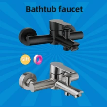 1 pieza Grifo de ducha de acero inoxidable cepillado negro montado en la pared con conexión triple para agua caliente y fría para baño, bañera y inodoro - Diseño moderno y elegante, instalación oculta - Cepillado - Ver 2