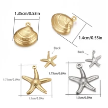 10pcs Gold Stainless Steel Shell & Starfish Pendant, Suitable For DIY Beach Vacation Necklace, Bracelet, Anklet Jewelry Making - Pendants - View 5