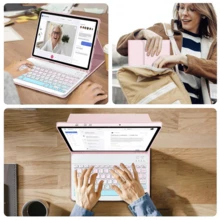 可拆卸无线蓝牙键盘(150mAh),带笔槽,键盘保护套兼容三星 Galaxy Tab Redm SE - 粉紅藍漸層色 - 查看 6