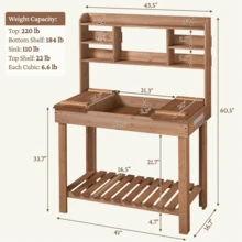 Butterslay Waist-Height Potting Bench Natural Fir Gardening Table With Sliding Tabletop & Storage Shelf Planting Table Garden Workbench For Backyard Greenhouse Patio Brown - Brown - View 6