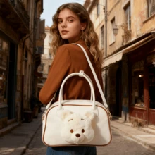 Miniso New Disney Winnie The Pooh Handbag, PU Cartoon Cute Winnie The Pooh Shoulder Bag, Large Capacity Crossbody Bag