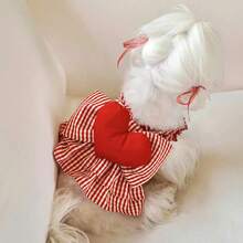 1pc Cute Red Heart Striped Pet Vest Clothes, Dog Clothes Cat Clothes For Maltese Poodle Teddy - Red and White - View 8