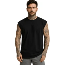 Set Of 3 Men's Oversized Tank Tops For Training, Gym, Streetwear, Plain Premium - Đen/Trắng ngà/Nâu - Xem 2
