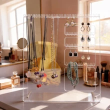 Acrylic Display , Multi Card Design Capable Of Hanging Up To A Hundred Pieces Of Jewelry, Earrings, Necklaces, And Bracelets At A Glance, Instantly Tidy Bedroom Desktop, Creating Your Exclusive Exquisite Jewelry Wall - Multicolor - View 5