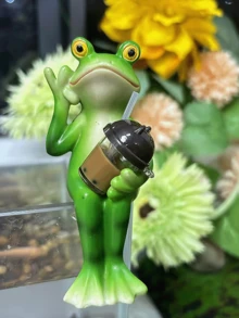 1pc Whimsical Frog Resin Ornament With Milk Tea Bucket - Hand-Painted, Ideal For Garden, Patio, And Home Decor - Perfect Christmas & Thanksgiving Gift, Frog Garden Decor - Frog - View 5