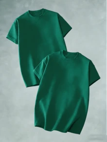 Oversized Boxy Cut Short Sleeve Jersey T Shirt Casual Crop Fit Streetwear Modern Minimalist All Season Essential Top-Comfortable Retro Cotton T-Shirt-K912026 New Men's Spring/Summer Casual Resort Wear Versatile Pure Cotton T-Shirt - 綠色 - 查看 7