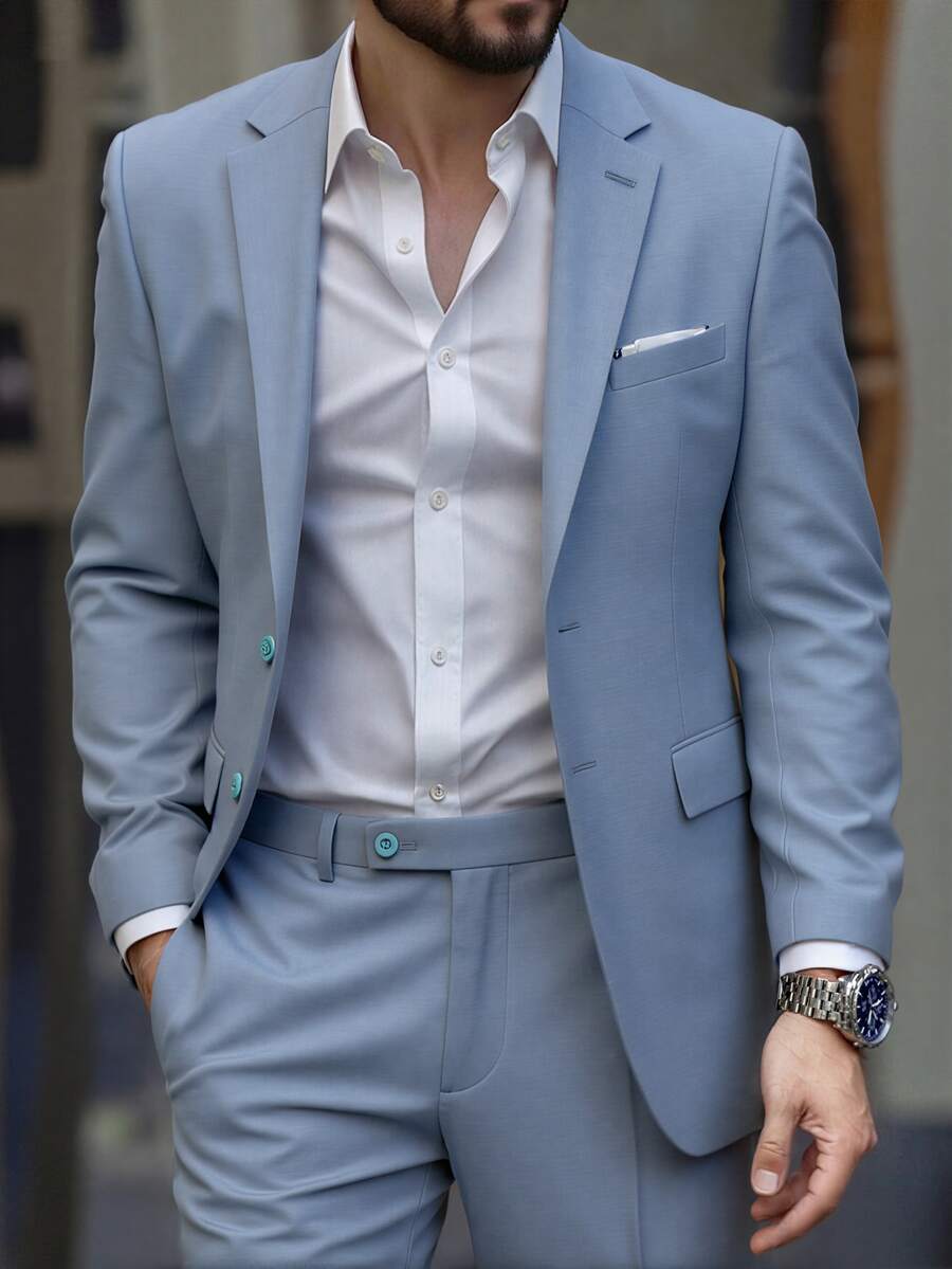 Men's Suits 2 Piece Blazer Pant Wedding Suit Set 2 Buttons Slim Fit Tuxedo Jacket For Men Prom Casual Business - 薰衣草紫 - 查看 1