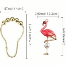 12pcs Flamingo Shower Curtain Hooks, Stainless Steel Rust-Proof Bathroom Decor Accessories (Flamingo) - Flamingo - View 3