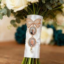Photo Bouquet Memorial, Lace Charm & Pearl Accent Butterfly Brooch With Your Photo To Commemorate Loved Ones, Gift For Bride - Multicolor - View 11