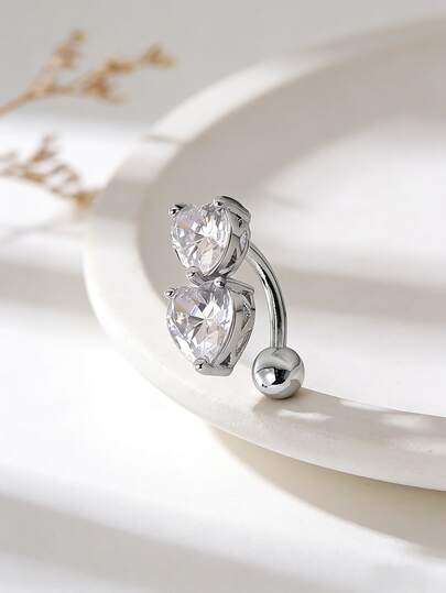 1 pieza Anillo de ombligo con forma de corazón de circonita de lujo y moda, joyería de perforación corporal para mujer, adecuado para uso diario, playa, fiesta
