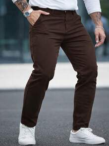 Men's Premium Plain Brown Twill Pants With High Durability - Rust Brown - View 1