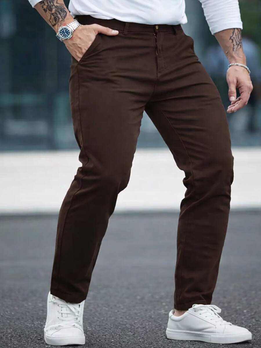 Men's Premium Plain Brown Twill Pants With High Durability - Rust Brown - View 1