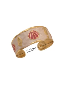 1件不锈钢手链，饰有滴油贝壳图案，不褪色，时尚、优雅、简约，适合女性日常佩戴。 - 38號手鐲 - 查看 10