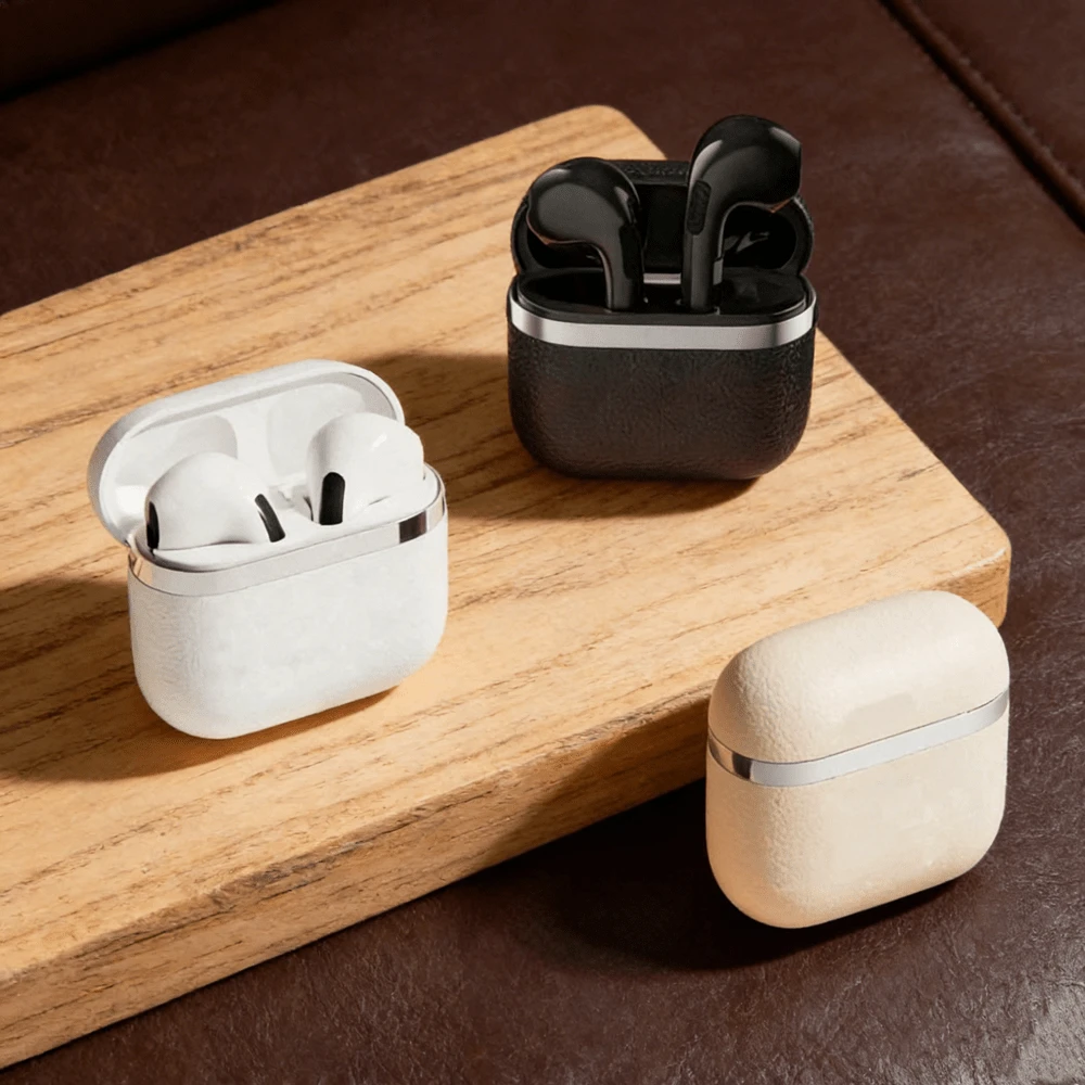 レザー調 完全ワイヤレスBluetoothイヤホン、ノイズキャンセリング機能