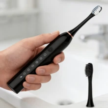 Cepillo de dientes eléctrico, limpieza profunda + vibración suave, disponible en tres colores, resistente al agua + lavable a máquina + fácil de limpiar. Resuelve los problemas de limpieza inadecuada e higiene bucal. Una herramienta práctica para el cuidado personal, adecuada para el uso diario y los viajes. - Negro - Ver 2