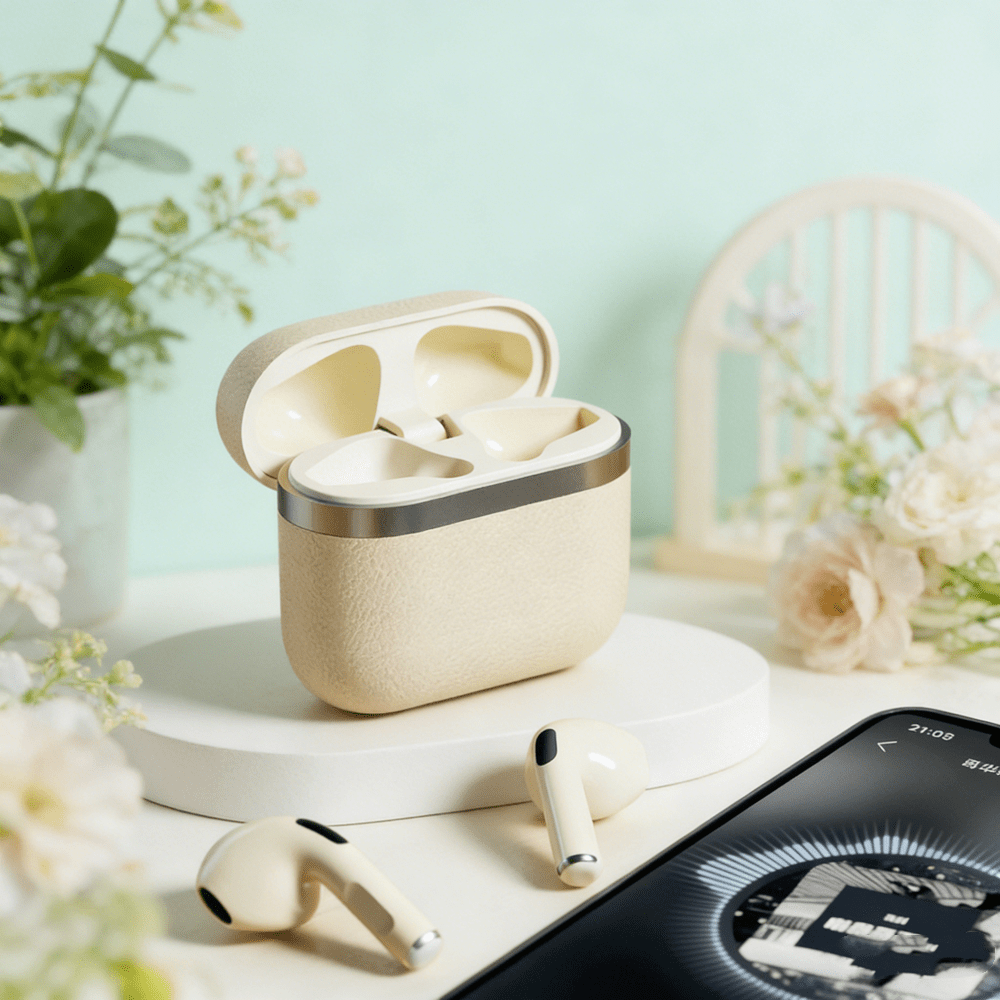 Fashionable In-Ear Bluetooth Headphones, Leather Texture, Compact Design, Long Battery Life, Universal Model, Built-In Microphone, Suitable For All Smartphones