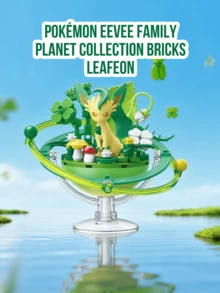 Wonderful Bricks Cute Creature Family Series Building Block Figurine, Leafy Green Creature With Elegant Tail, Planet Themed 3D Landscape Display Model, DIY Assembly Brick Set, Collectible Desk Decoration, Stress Relief 非 - 葉伊布 - 查看 2