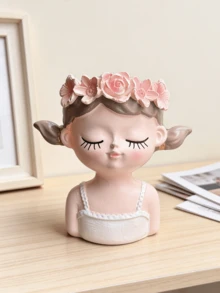 1个可爱北欧风女孩树脂化妆品收纳罐，高性价比INS风化妆刷架，家居装饰，卧室花瓶，节日礼物，生日礼物，派对用品，送女友的礼物（购买前请查看尺寸表），化妆间装饰 - 彩色 - 查看 15