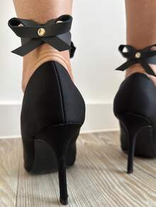 Stylish Black PU Leather Ankle Adornment With A Pair Of Adjustable Bow Straps. Wearable On Both Hands And Feet For A Sexy Yet Sweet Look. Perfect As A Festive Party Accessory For Music Festivals And Dance Events. - Multicolor - View 5
