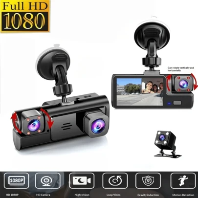 1080P Dual Lens Dash Cam - Infrared Night Vision Car DVR, 170° Wide Angle And Built-In Audio, Loop Recording, G-Sensor, 24-Hour Parking Mode, Suitable For Taxi, Truck, SUV, Sedan