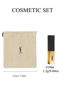 Yves Saint Laurent 彩妆套装：米色束口袋 + 哑光持久唇膏 #1966，高显色度，唇膏，旅行装，1.2克/0.04盎司 - 米白色+#1966 - 查看 1