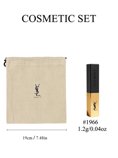 Yves Saint Laurent 彩妆套装：米色束口袋 + 哑光持久唇膏 #1966，高显色度，唇膏，旅行装，1.2克/0.04盎司