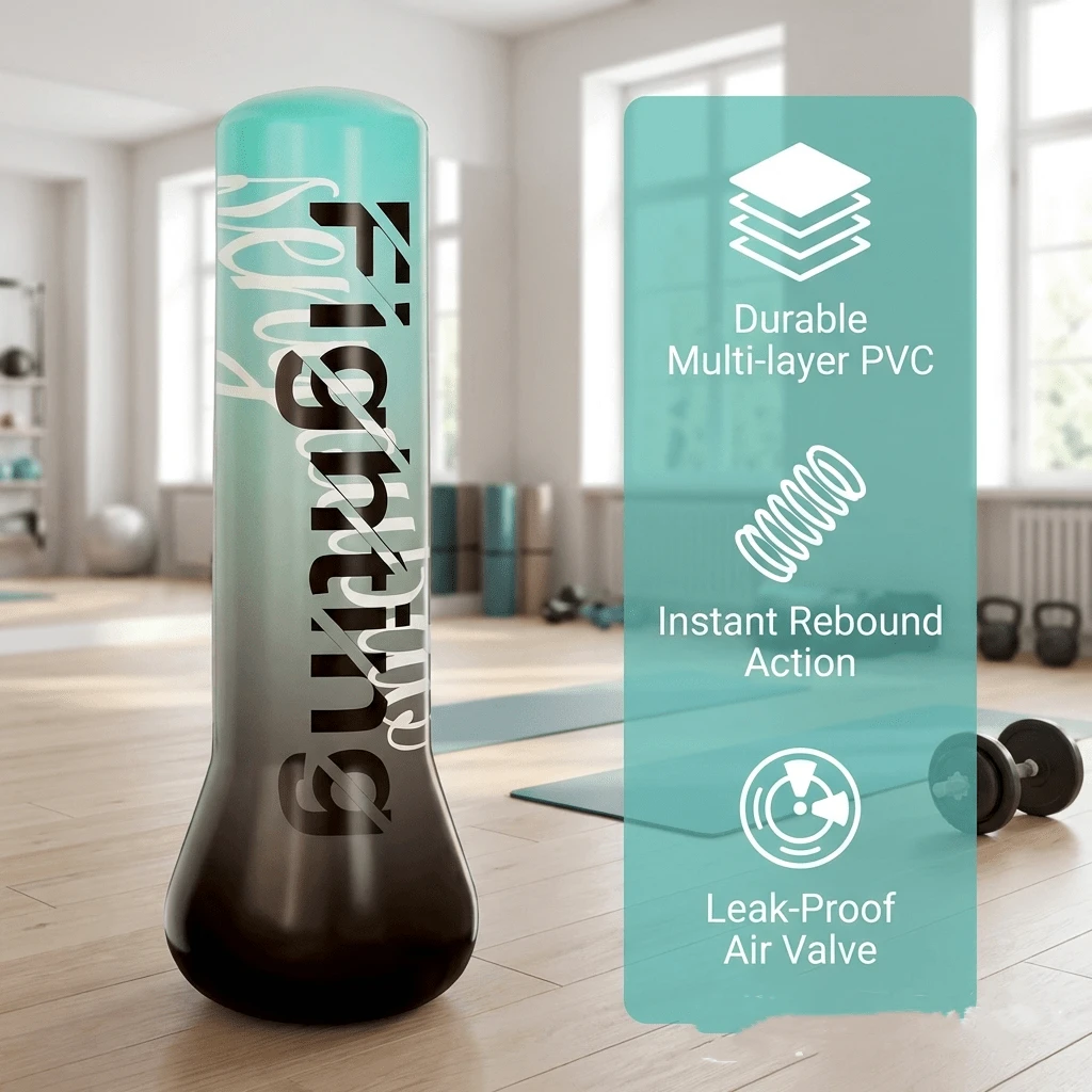 Saco de boxeo inflable de 1,5 m de PVC para entrenamiento, bolsa de arena de peso ajustable y de pie para practicar karate - Multicolor - Ver 1