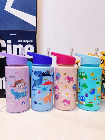 1pc 500ml Cute Animal Dinosaur Theme Capybara Cartoon Water Cup With Straw, Large Capacity Adorable Cup For Outdoor Sports, School