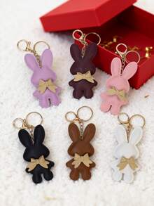 1pc Cute Versatile Cartoon Rabbit Bow PU Keychain Accessory, Portable Bag Charm, Suitable For Easter, Car/Office/Travel, Perfect Gift For Friends - Multicolor - View 2