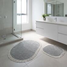 NON SLİP – 2-Pieces Digital Toilet Rug Set – 2 Pieces 60X100 Cm Large, 60X50 Cm Small – Soft Velvet, Non-Slip Sole , Ideal For Bathroom Mat Use. - Creamy White - View 2