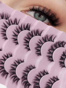 7 pares/paquete Pestañas postizas rusas con rizo DD, gruesas y esponjosas, para crear maquillaje de ojos de gato, pestañas postizas densas 8D delicadas, realzan el contorno del ojo, alargan y engrosanla línea de las pestañas, crean un maquillaje exquisito - Negro - Ver 5