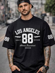 Oversized T-Shirt, Thick Cotton, Streetwear Style, Los Angeles 88 - 黑色 - 查看 1