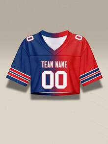 Áo croptop bóng đá kiểu ombre tùy chỉnh, in hình cá nhân theo phong cách đường phố dành cho nữ, thiết kế miễn phí với tên và số, giao hàng nhanh, thiết kế trễ vai. - Đỏ - Xem 3