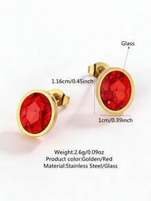 VceTd 一对简约浪漫的椭圆形不锈钢耳环，镶嵌多巴胺色玻璃，适合女性日常通勤、旅行、节日派对、情人节礼物。 - 金黃色 - 查看 13