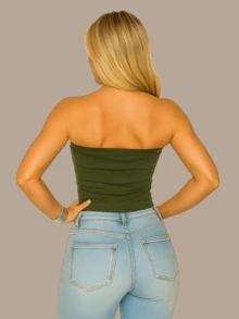 2 Cropped Tube Top For Women, Strapless And Without Padding, Basic, Double Layer Of Spandex, Slim Fit Shaping Top, Strapless - Yellow/green - View 6