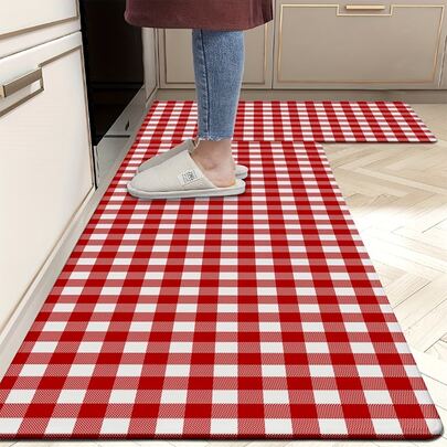 1 قطعة سجادة مطبخ ذات نقشة مربعات حمراء نابضة بالحياة، سجادة مطبخ، بساط مطبخ، بساط باب كلاسيكي مربع، سجادة صغيرة، بساط، بساط ممر، بساط أرضي، ديكور منزلي، بساط منطقة، بساط خارجي، ديكور منزلي، بساط غرفة نوم، بساط قابل للغسيل