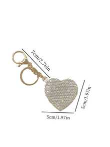 1pc Heart-Shaped Pocket Mirror Keychain, Highly Attractive Shiny Artificial Rhinestone Inlaid, High-Definition Makeup Mirror With Key Ring, Portable Travel Cosmetic Mirror, Creative Exquisite Holiday Gift - Multicolor - View 4