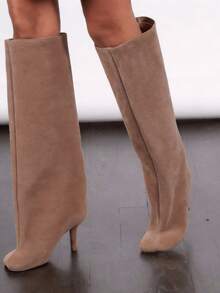 Luxury Fashion Women's Knee High Long Boots Square Toe Wide Calf Stiletto Heel Tall Boots - 棕色 - 查看 3