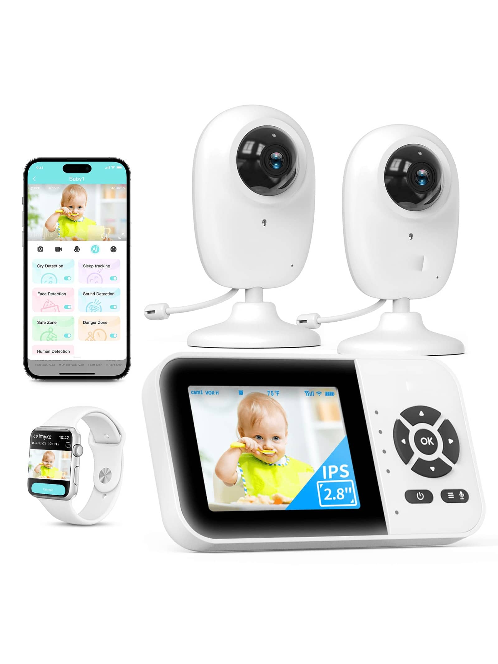 360° Panoramic WiFi Monitoring Camera 2K/1296P Color Night Vision AI Crying And Barking Detection + Auto Tracking Two-Way Audio Call Cloud/SD Storage Privacy Encryption Compatible With Alexa Baby Pet Elderly Indoor Security Monitor - 白色 - 查看 1