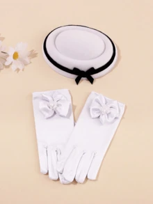 2 Pcs Girls' White Satin Gloves & Pillbox Hat Set With Bowknot, Elegant Tea Party/Wedding/Communion Accessories - Hats and Gloves - View 8