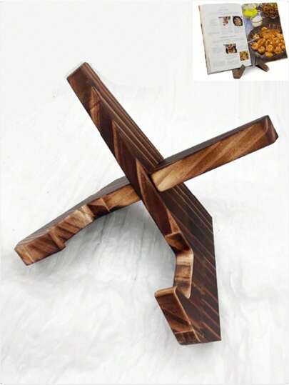 1个复古木质食谱架 - 坚固耐用的厨房台面食谱架，多功能展示架，可放置平板电脑和食谱，是家庭厨房的理想之选