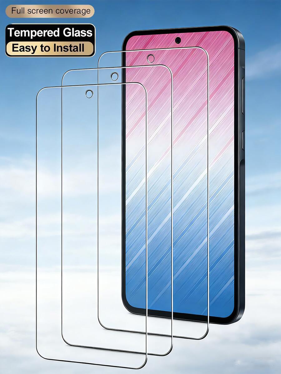 3pcs 9H Hardness Full Coverage Tempered Glass Screen Protector Compatible With Samsung Galaxy S26 S25 S24, /Honor, 15T/Poco/ Note 15, Anti-Fingerprint