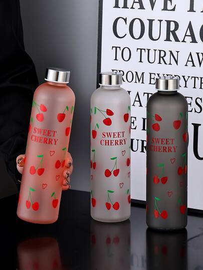 1pc 1000ml Spring Cherry Fruit Element Best Gift For Friends, Girlfriend, Girlfriend, Women, Water Cup, Frosted Water Bottle, Water Pot, Large Capacity, School, Outdoor, Camping, Hiking, Portable Cup
