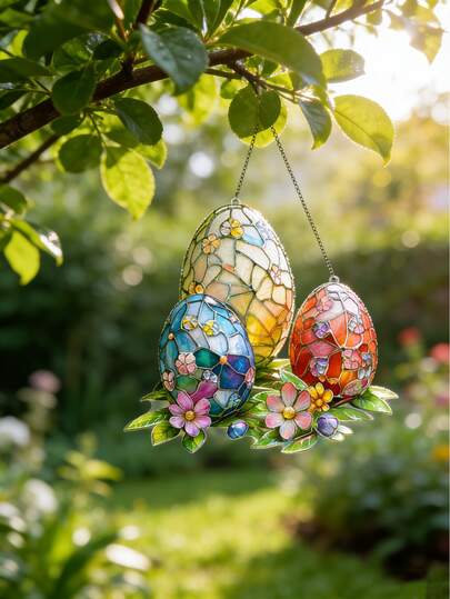 2D亚克力复活节彩蛋主题阳光捕捉器，复活节装饰挂件 - 适合户外或窗户阳光捕捉器装饰、客厅墙面装饰、复活节派对装饰、节日礼物（送给装饰爱好者）或春季派对装饰亮点