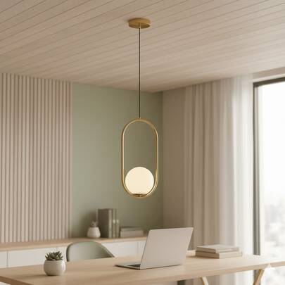 1 chiếc đèn treo trần trang trí trong nhà hiện đại màu vàng, đèn hình cầu treo cho đảo bếp - Thiết kế tối giản, phù hợp cho phòng ăn, đầu giường, quầy bar, quán cà phê, cầu thang gác xép, văn phòng, chất liệu kim loại cao cấp (Không bao gồm bóng đèn)