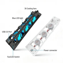 For PlayStation 5 (P5) Console Cooling Fan | 3X High-Speed Cooling Fans With Blue LED Light | USB 2.0 Pass-Through Port | Easy Installation | Speed Up Heat Dissipation To Extend P5 Lifespan - Multicolor - View 4